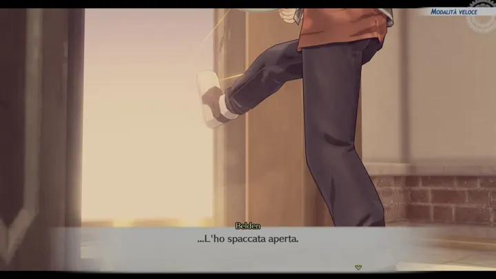 Screenshot di Trails in the Sky 1st Chapter con la traduzione italiana automatica: «...L’ho spaccata aperta.»