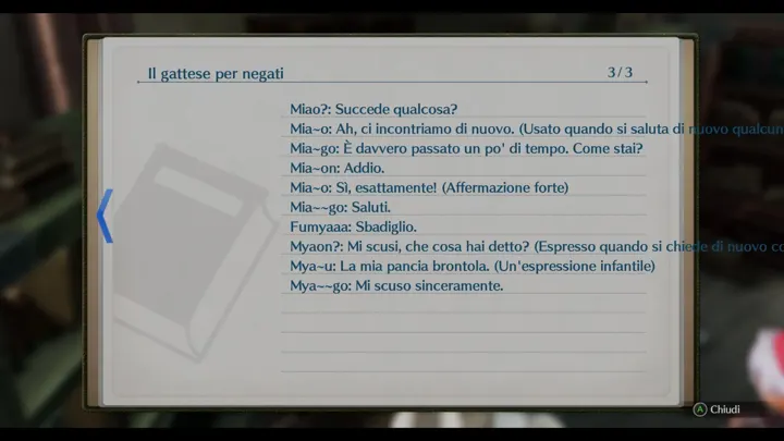 Screenshot di Trails in the Sky 1st Chapter con la traduzione italiana automatica: «Mia~o: Ah, ci incontriamo di nuovo. (Usato quando si saluta di nuovo qualcun... / Mia~on:…