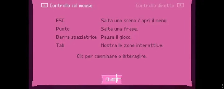 Screenshot di Shadows of the Afterland con la traduzione italiana automatica: «Barra spaziatrice / Pausa il gioco.»